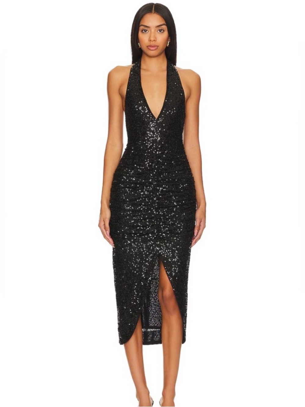 Susana Monaco x Revolve Sequin Halter Dress in Black Size Small New